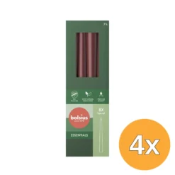 4x Bolsius Gotische Kaars 245/24 Doos 8 Velvet Red (8 stuks)