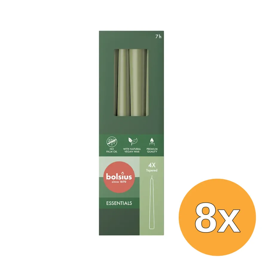 8x Bolsius Gotische Kaars 245/24 Doos 4 Olivegreen (4 stuks)
