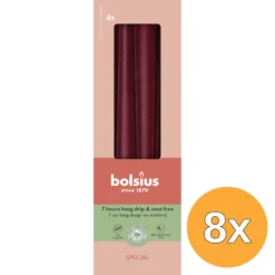 8x Bolsius Gotische kaarsen 245/24 doos 4 metallic Red (4 stuks)