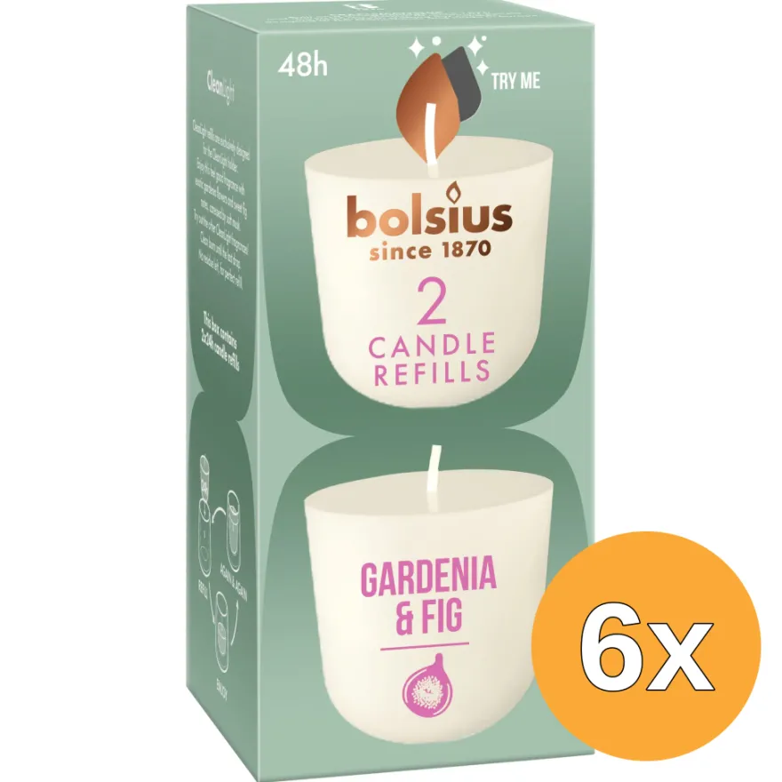 6x Bolsius Navulling Clean Light pack 2 Gardenia & Fig (2 stuks)