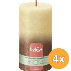 4x Bolsius Rustiek Fading Metallic Stompkaars 130/68 Oat Beige + Copper (1 stuk)