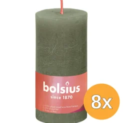 8x Bolsius Rustiekkaars 100/50 Fresh Olive (1 stuk)