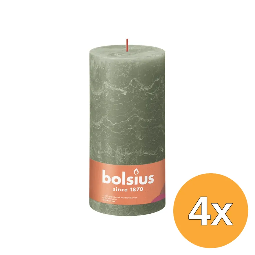 4x Bolsius Rustiekkaars 200/100 Olive Green (1 stuk)