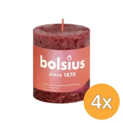 4x Bolsius Rustiekkaars Shine 80/68 Velvet Red (1 stuk)