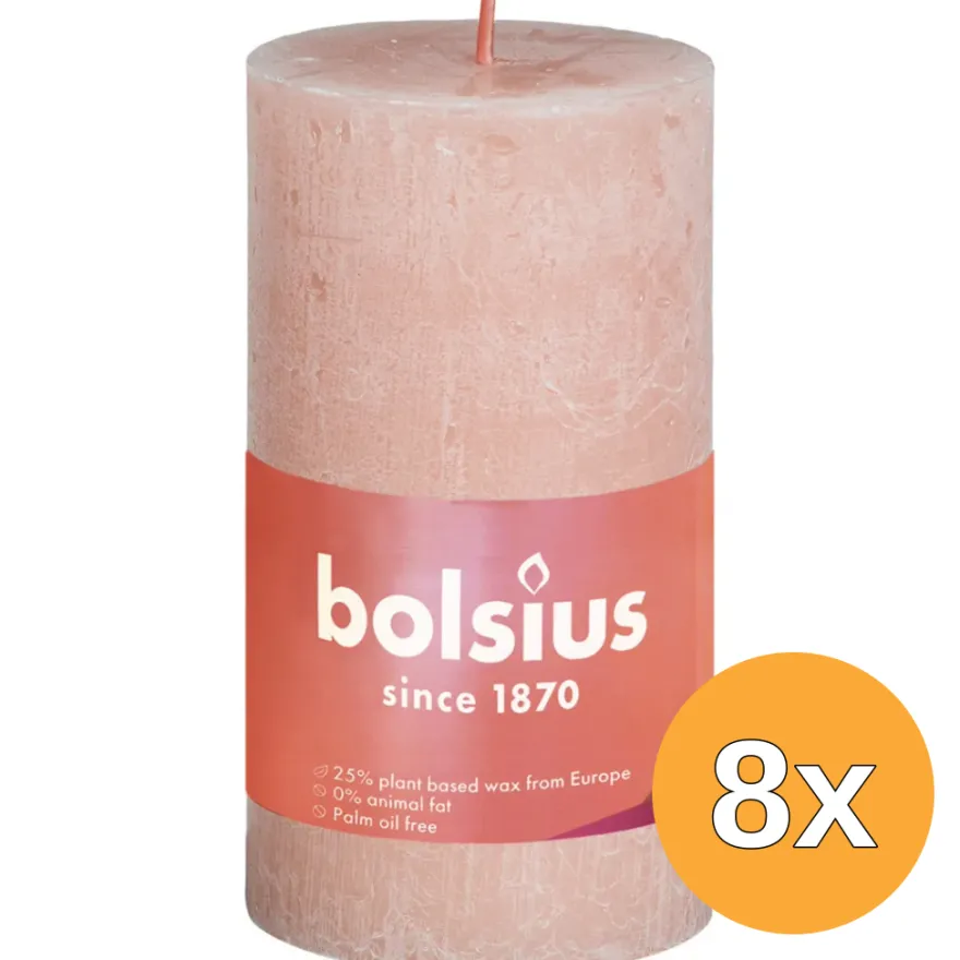 8x Bolsius Rustiekkaars Shine 100/50 Misty Pink (1 stuk)