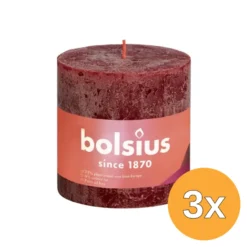 3x Bolsius Rustiekkaars Shine 100/100 Velvet Red (1 stuk)