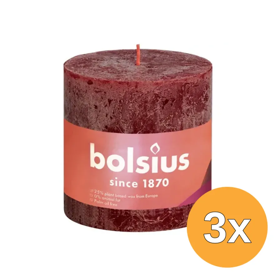3x Bolsius Rustiekkaars Shine 100/100 Velvet Red (1 stuk)