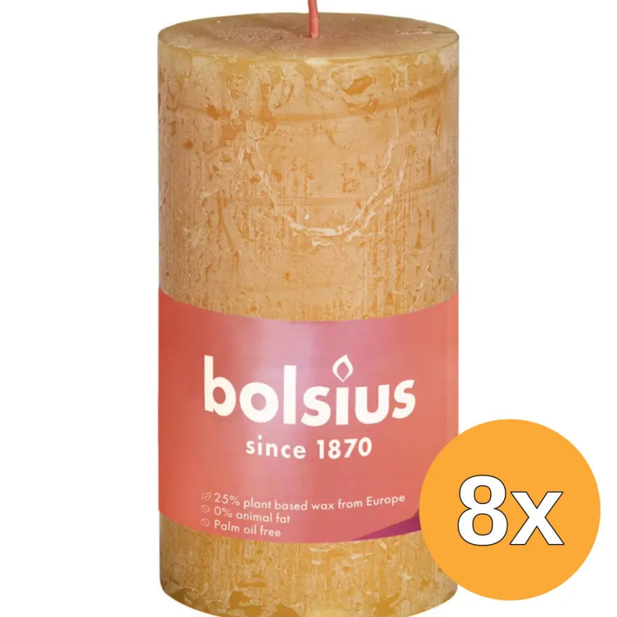 8x Bolsius Rustiekkaars Shine 100/50 Honeycomb Yellow (1 stuk)