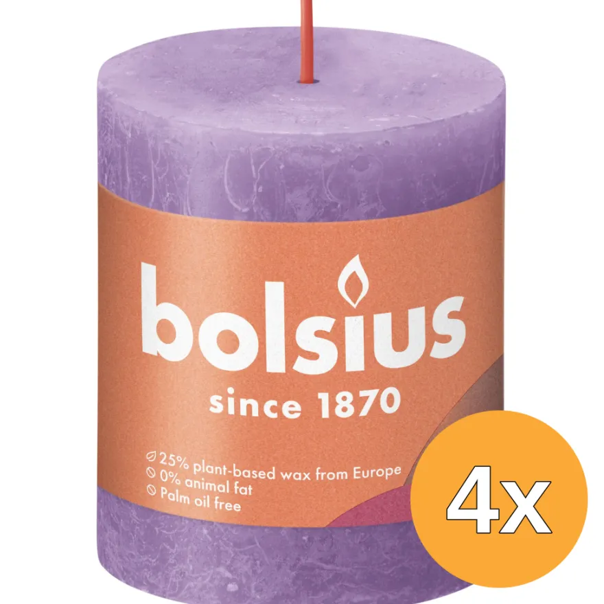 4x Bolsius Rustiekkaars 80/68 Vibrant Violet (1 stuk)