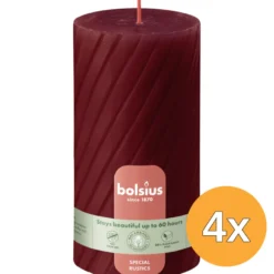 4x Bolsius Rustiek twist stompkaars 130/68 Red (1 stuk)