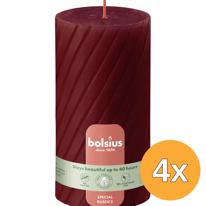 4x Bolsius Rustiek twist stompkaars 130/68 Red (1 stuk)