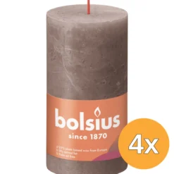 4x Bolsius Shine Rustiek Stompkaars 130/68 Rustic Taupe (1 stuk)