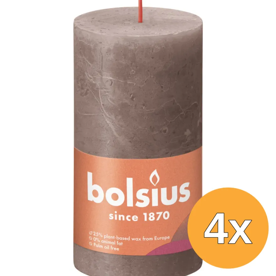 4x Bolsius Shine Rustiek Stompkaars 130/68 Rustic Taupe (1 stuk)
