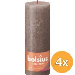 4x Bolsius Shine Rustiek Stompkaars 190/68 Rustic Taupe (1 stuk)