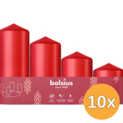 10x Bolsius Stompkaars Assorti Tray 4 Delicate Red (1 stuk)