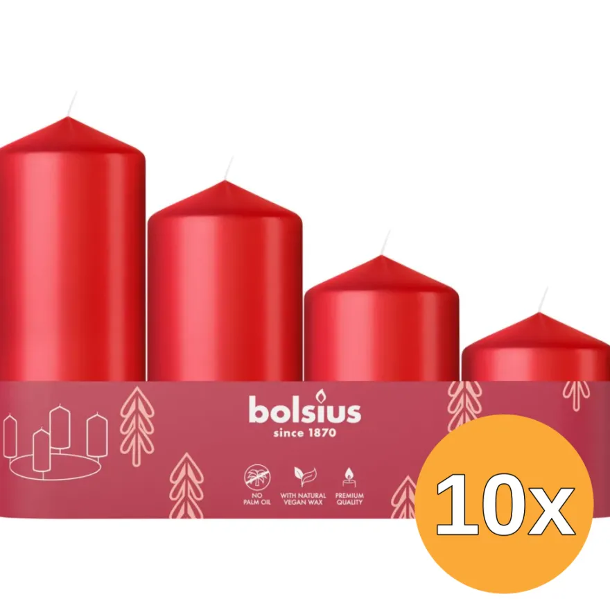 10x Bolsius Stompkaars Assorti Tray 4 Delicate Red (1 stuk)