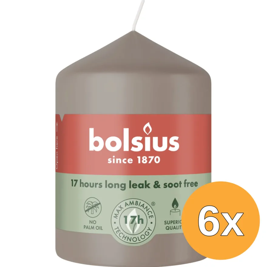 6x Bolsius Stompkaars 80/58 Light Taupe (1 stuk)