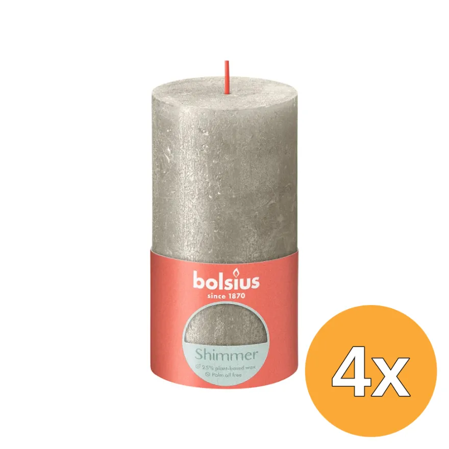 4x Bolsius Stompkaars Shimmer 130/68 Champagne (1 stuk)
