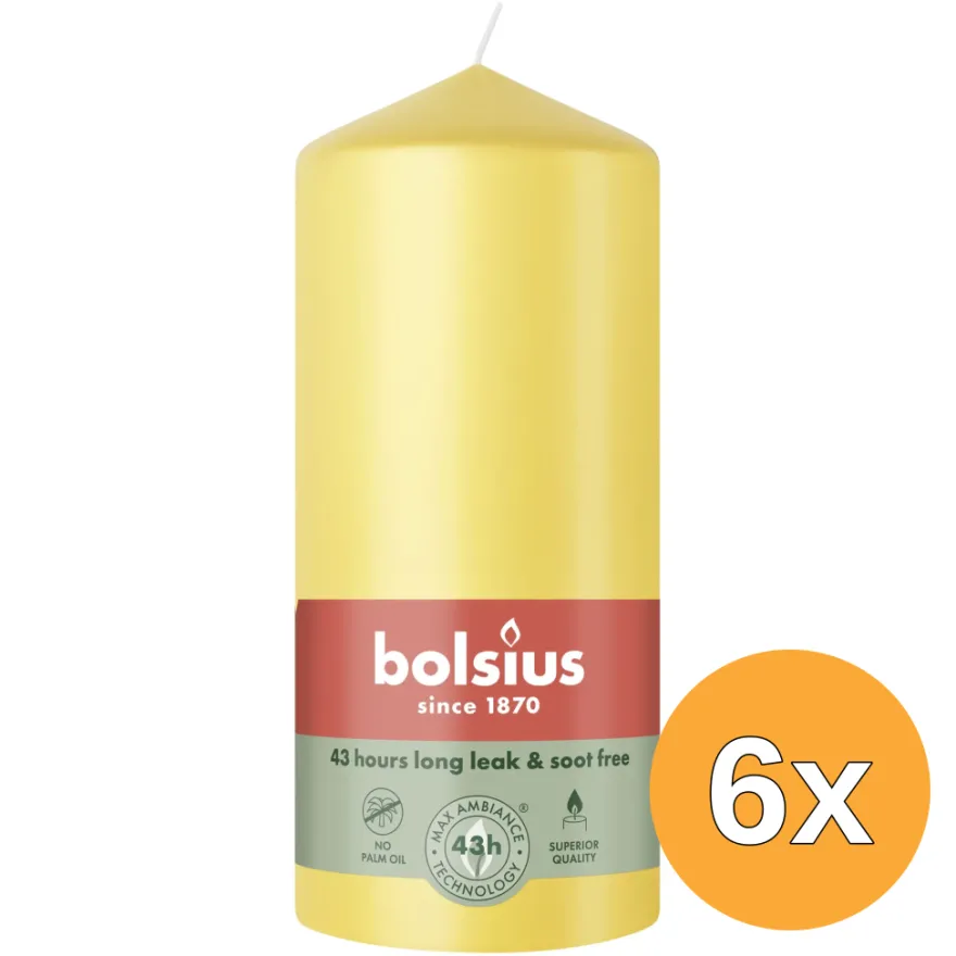 6x Bolsius Stompkaars 130/68 Sunny Yellow (1 stuk)