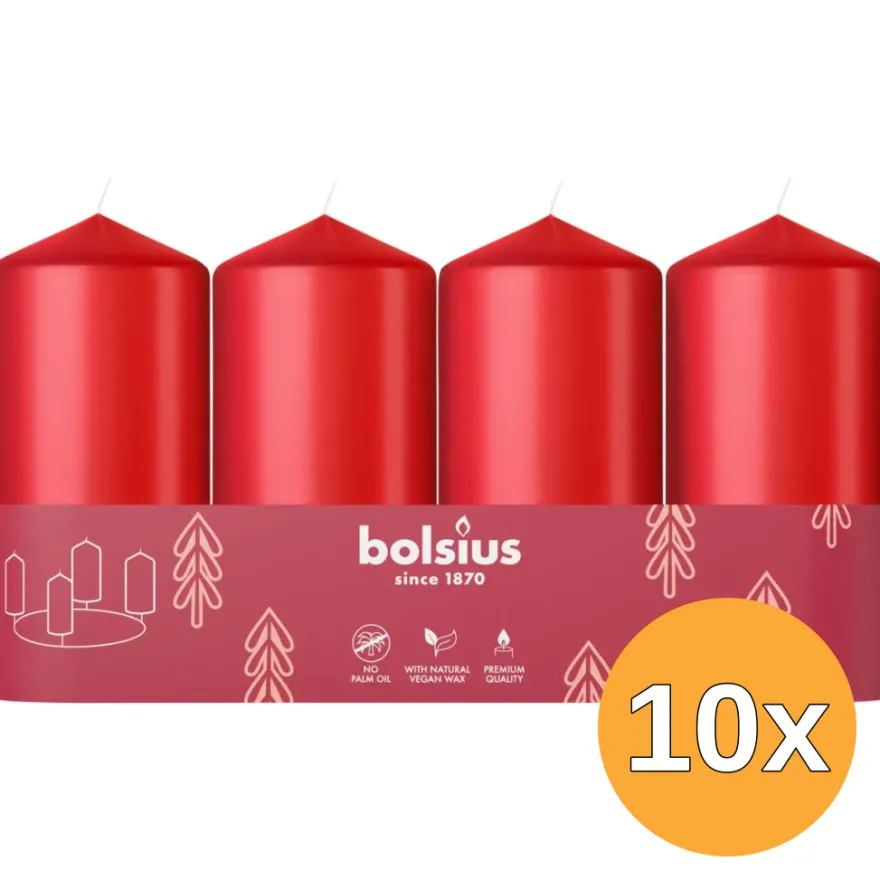 10x Bolsius Stompkaars 100/48 Tray 4 Delicate Red (1 stuk)