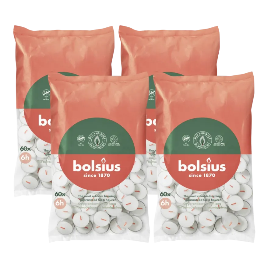 4x Bolsius Theelicht 6-Uur Zak (60 stuks)
