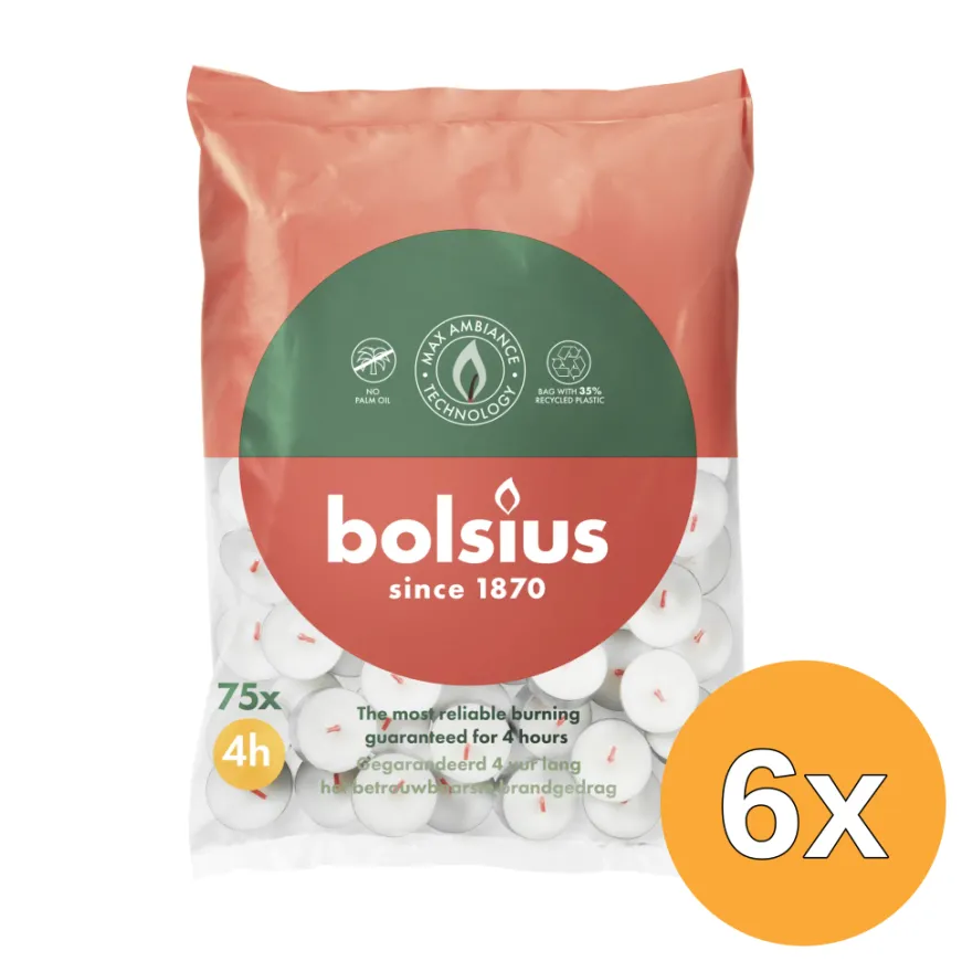 6x Bolsius Theelicht 4-Uur Zak (75 stuks)