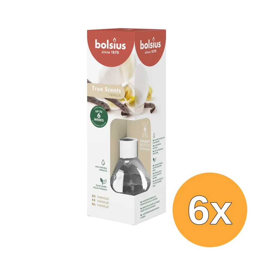 6x Bolsius True Scents Geurverspreider Vanilla (60 ml)