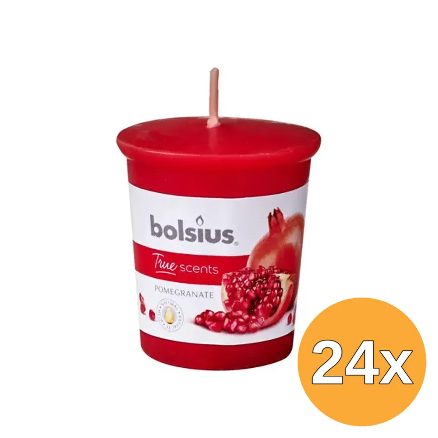 24x Bolsius True Scents Votive 53/45 Rond Pomegranate (1 stuk)