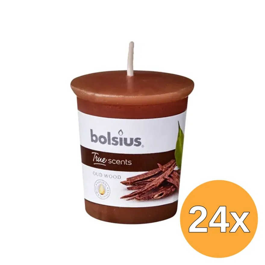 24x Bolsius True Scents Votive 53/45 Rond Old Wood (1 stuk)