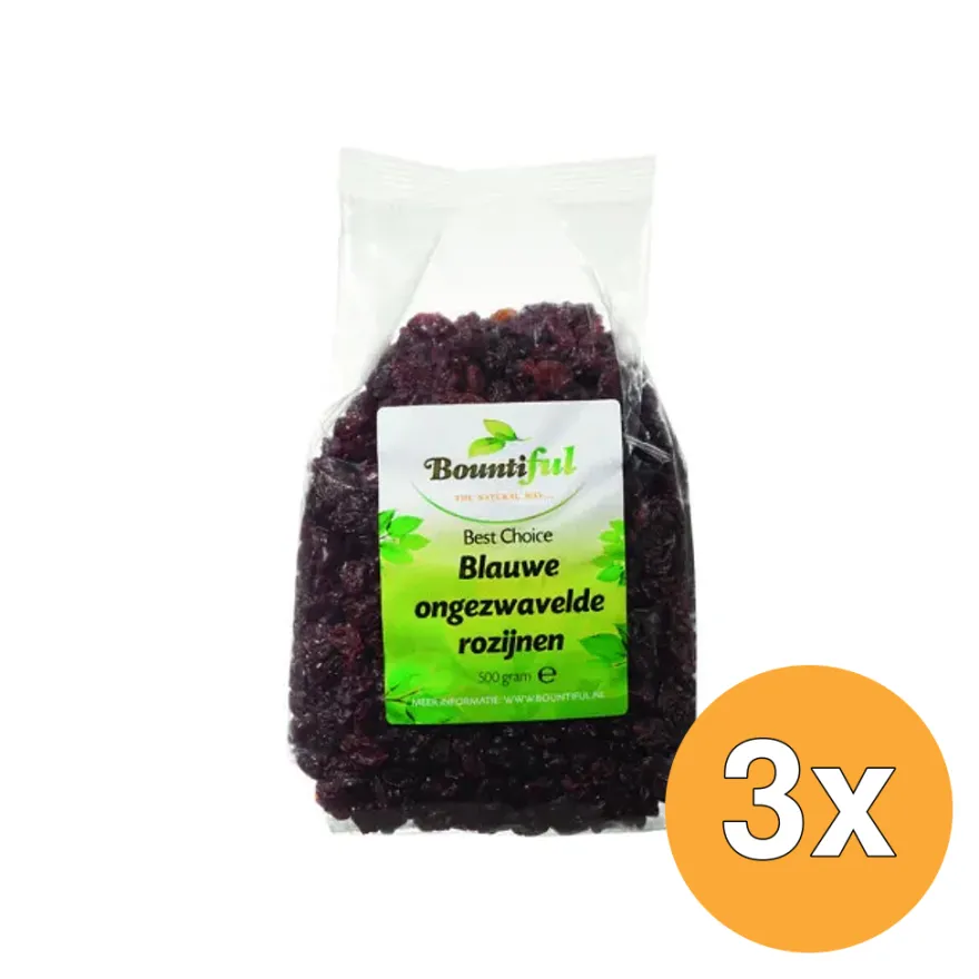 3x Bountiful Rozijnen Blauw Ongezwaveld (500 gr)