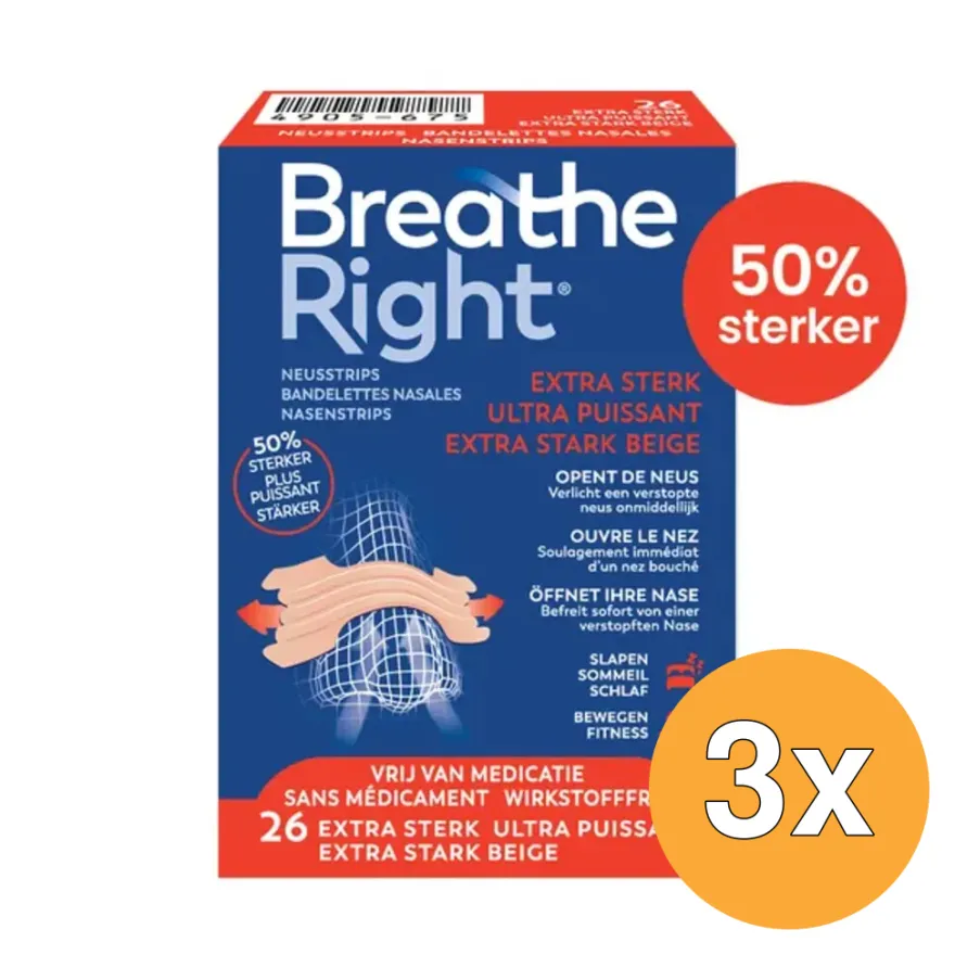 3x Breathe Right Neusstrips Extra Sterk (26 stuks)