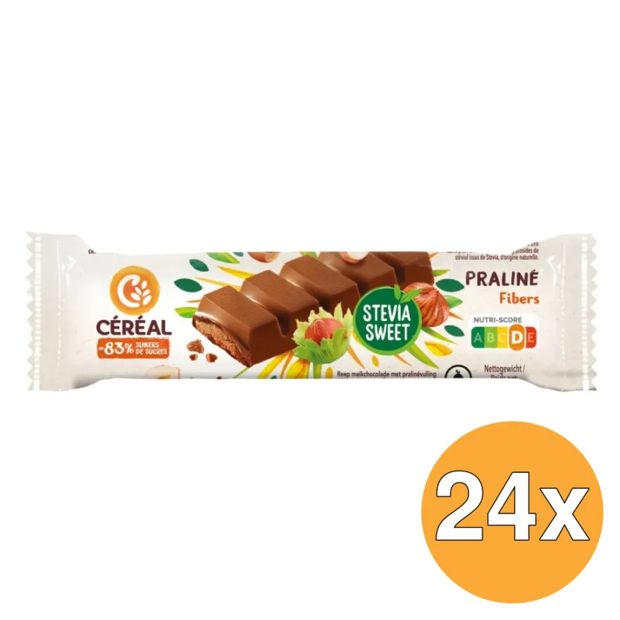 24x Céréal Chocolade Reep Praline Stevia (42 gr)