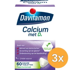 3x Davitamon Calcium & D3 mint (60 kauwtabletten)