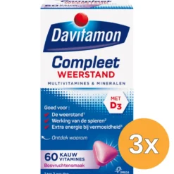 3x Davitamon Compleet weerstand kauwvitamines bosvruchten (60 tabletten)