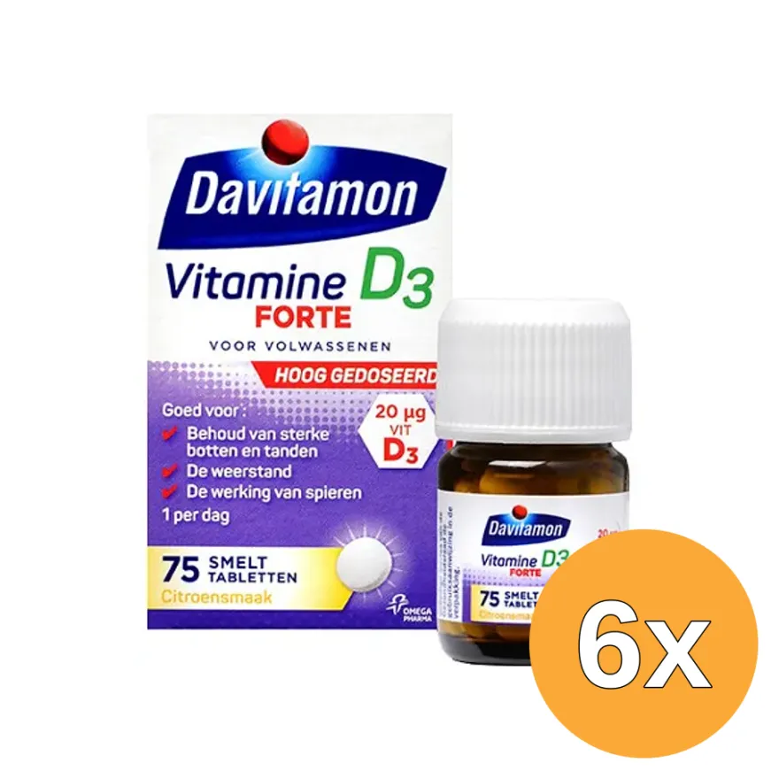 6x Davitamon D3 Forte smelttablet (75 tabletten)