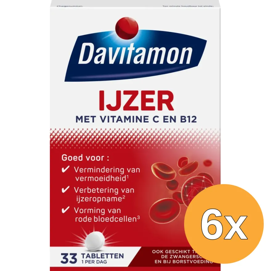 6x Davitamon IJzer met B12 (33 stuks)