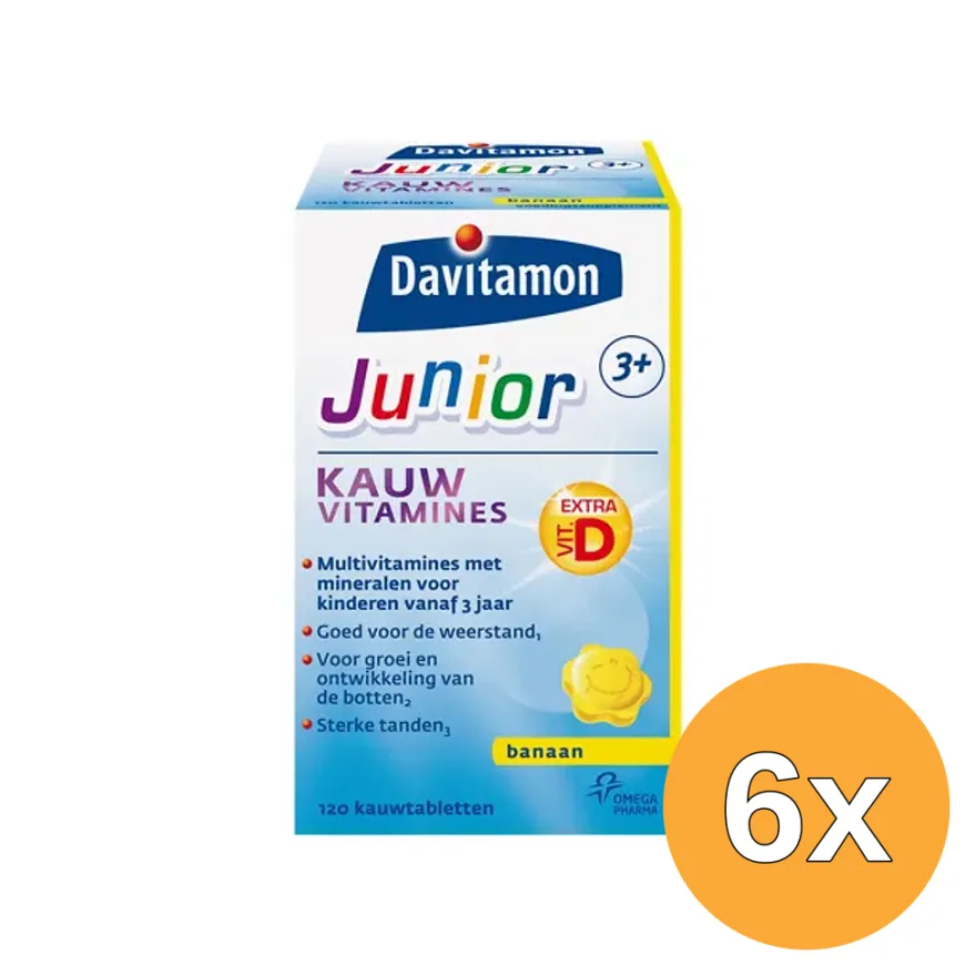 6x Davitamon Junior 3+ banaan (120 kauwtabletten)