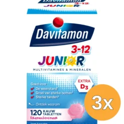 3x Davitamon Junior 3+ framboos (120 kauwtabletten)