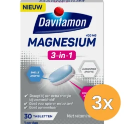 3x Davitamon Magnesium 3-in-1 (30 tabletten)