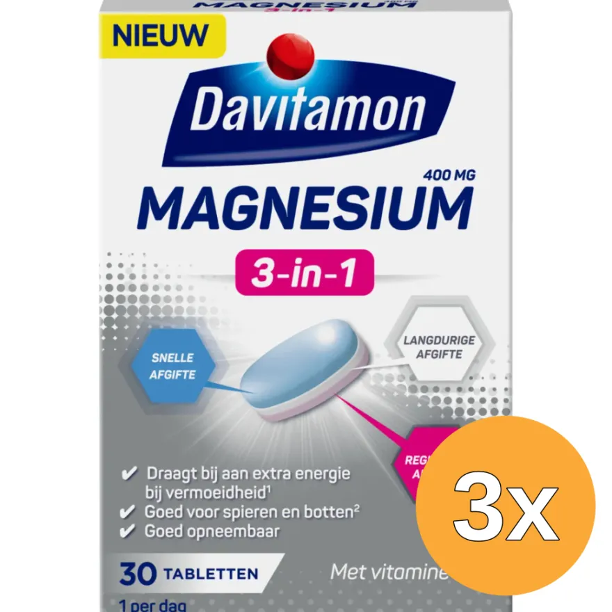 3x Davitamon Magnesium 3-in-1 (30 tabletten)