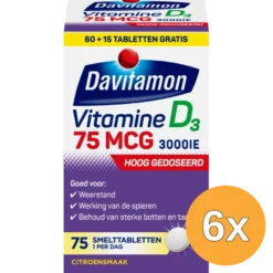 6x Davitamon Vitamine D3 75Mcg (75 tabletten)