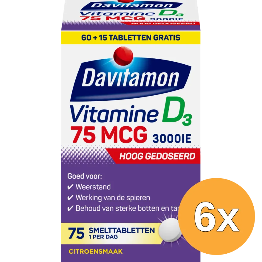 6x Davitamon Vitamine D3 75Mcg (75 tabletten)