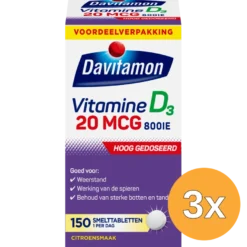 3x Davitamon Vitamine D3 20mcg (150 tabletten)