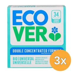 3x Ecover Wascapsule Universl Bio (34 stuks)