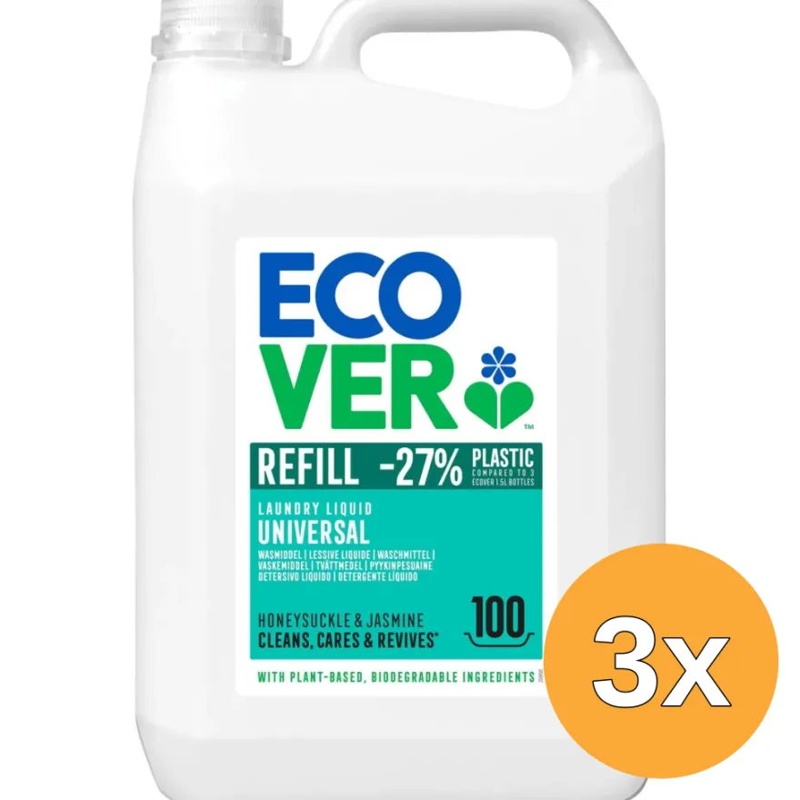 3x Ecover Wasmiddel Vloeibaar Uni Refill (5000 ml)