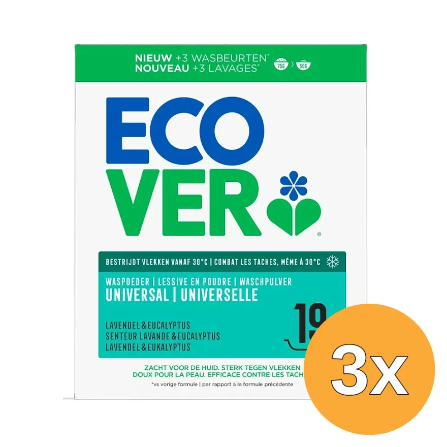 3x Ecover Waspoeder Universeel Lavendel & Eucalyptus (950 gr)