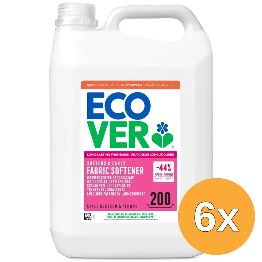 6x Ecover Wasverzachter Appelbloesem & Amandel Navulling 5lt (5000 ml)