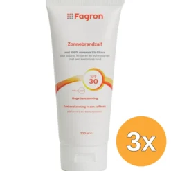 3x Fagron Zonnebrand Zalf SPF 30 100% Minerale UV Filters (200 ml)