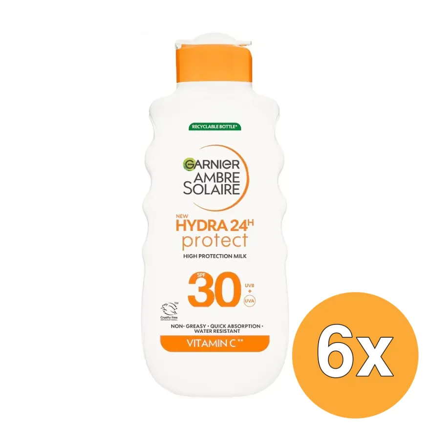 6x Garnier Ambre Solaire Hydra 24 Zonnemelk SPF 30 (175 ml)