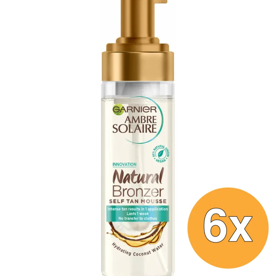 6x Garnier Ambre Solaire Natural Bronzer Zelfbruinende Mousse (200 ml)